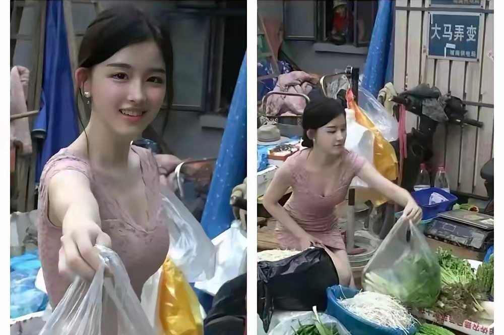 这么漂亮的卖菜女孩，好像刚出道的黄圣依，如果她去拍短剧一定会火吧！ 