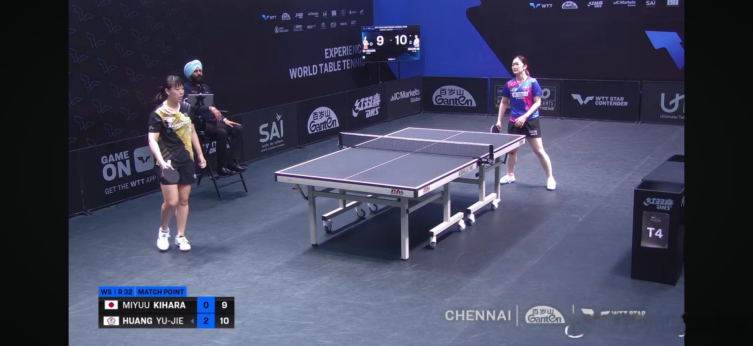 WTT球星挑战赛金奈站2026 女单1/16决赛:（中国台北）黄愉倢3比0木原美