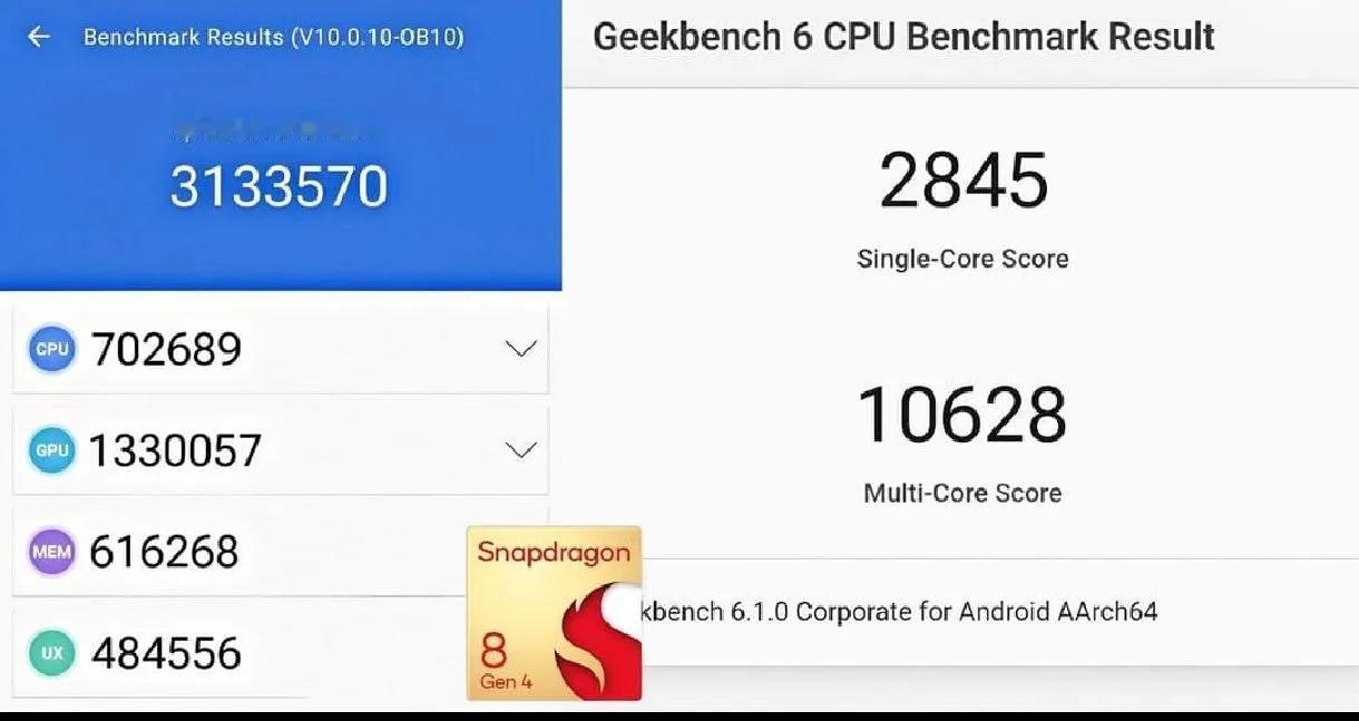 骁龙8Gen4和天玑9400的Geekbench6.1跑分曝光了，单核2800左