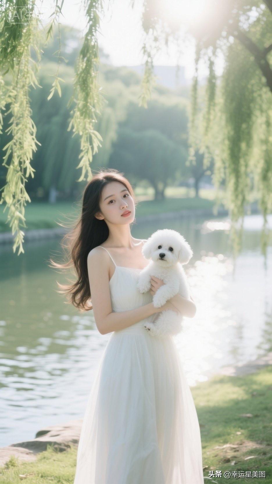 阳光下的白裙少女与她的毛绒小狗🌞🐶👗