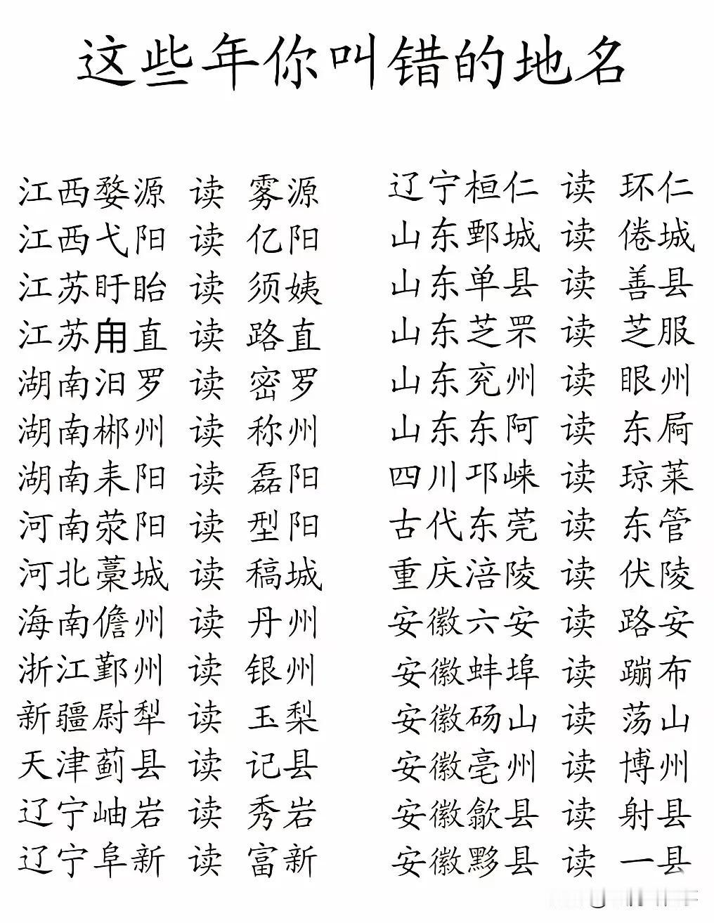 天呐，在汉语中，人名和地名确实是最容易读错的。不信就考考你，一口气读完下面这30