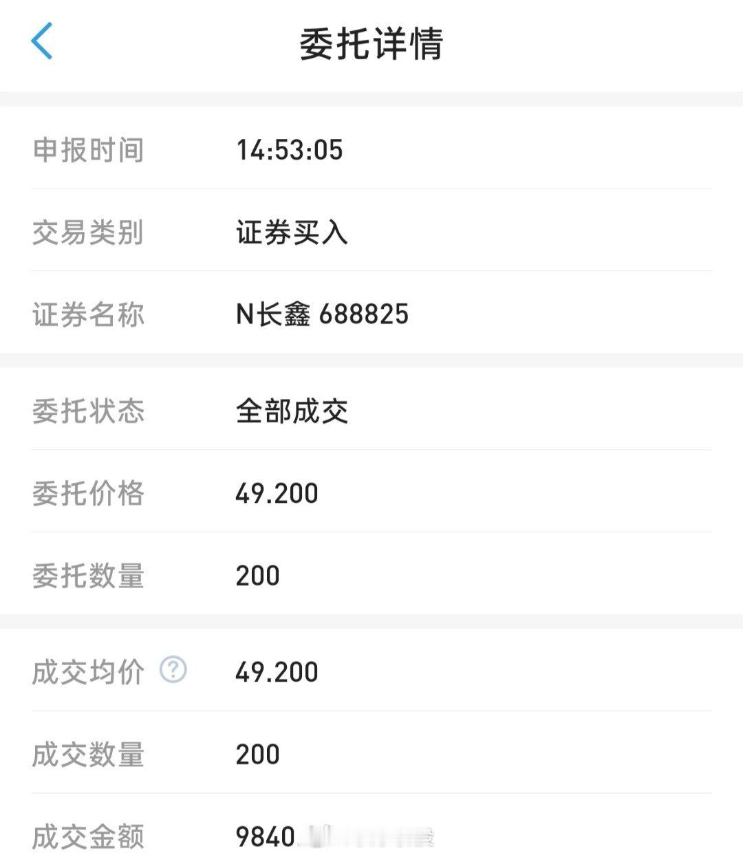 长鑫科技最后手贱还是买回来200股留作纪念 