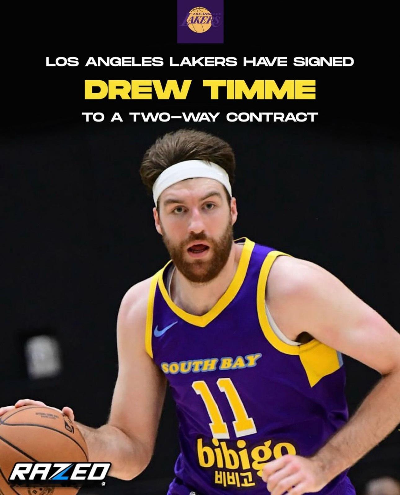 据美记Brett Siegel报道，湖人￼队正在敲定与德鲁·蒂米￼的双向合同。值