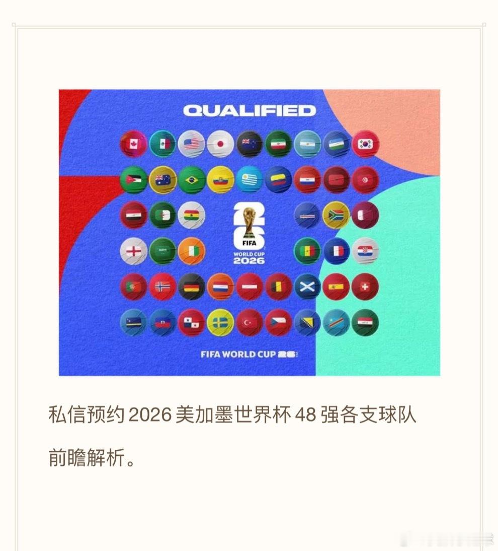 预约2026美加墨世界杯 48支球队前瞻。 