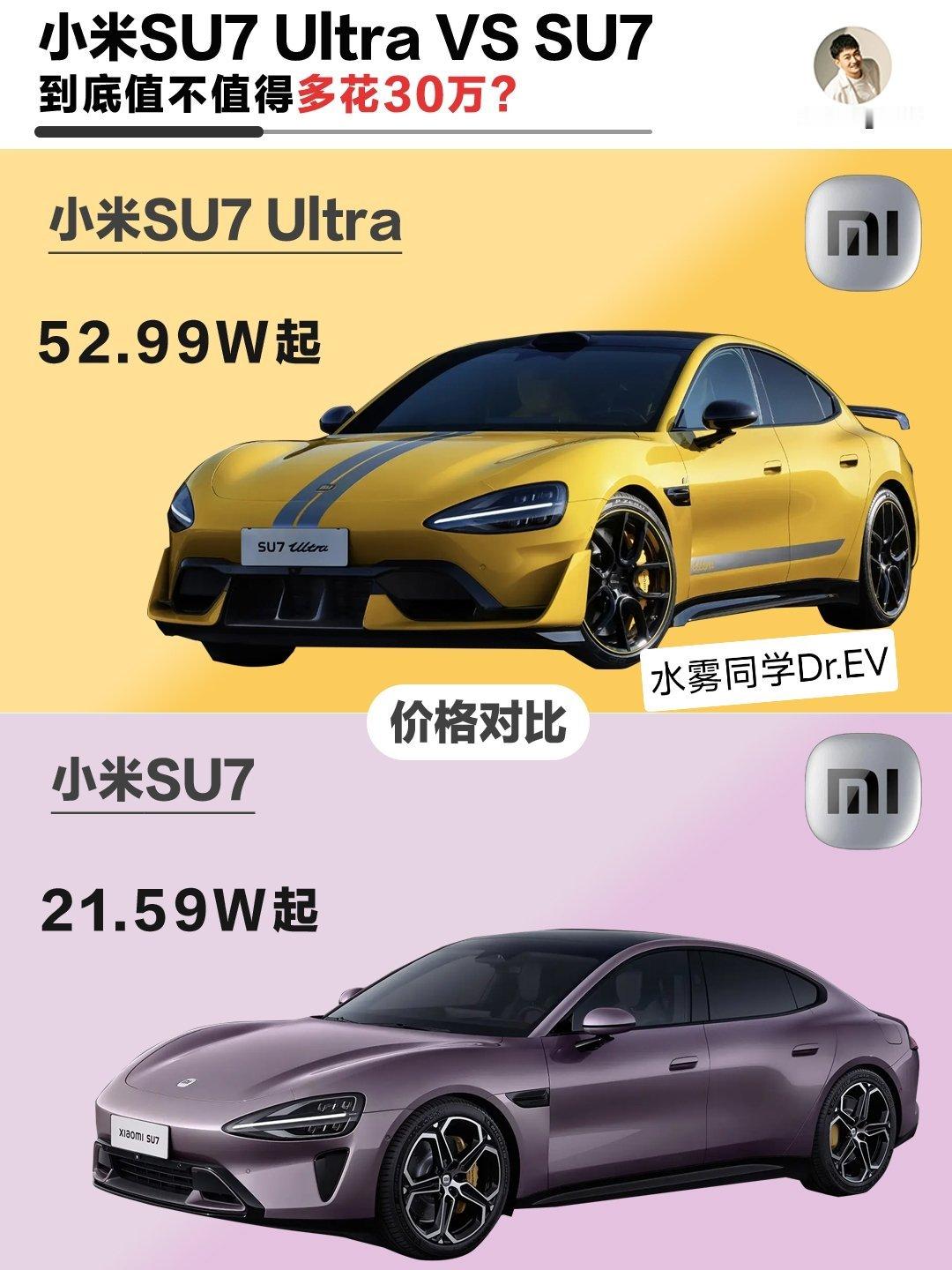 小米SU7 Ultra VS SU7到底值不值得多花30万？今天抽空做了几张图，