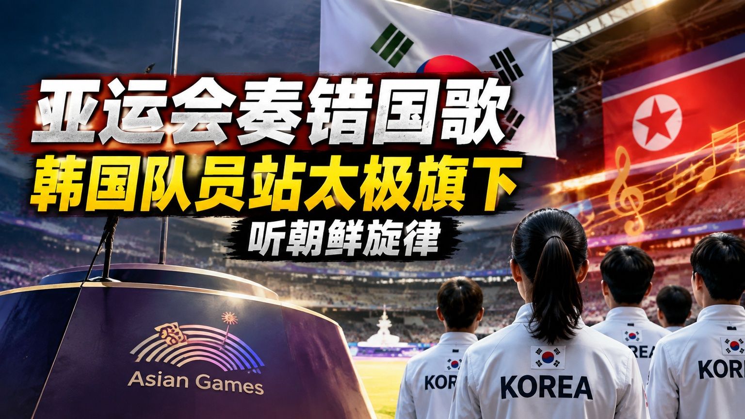 亚运会奏错国歌，韩国队员站太极旗下听朝鲜旋律