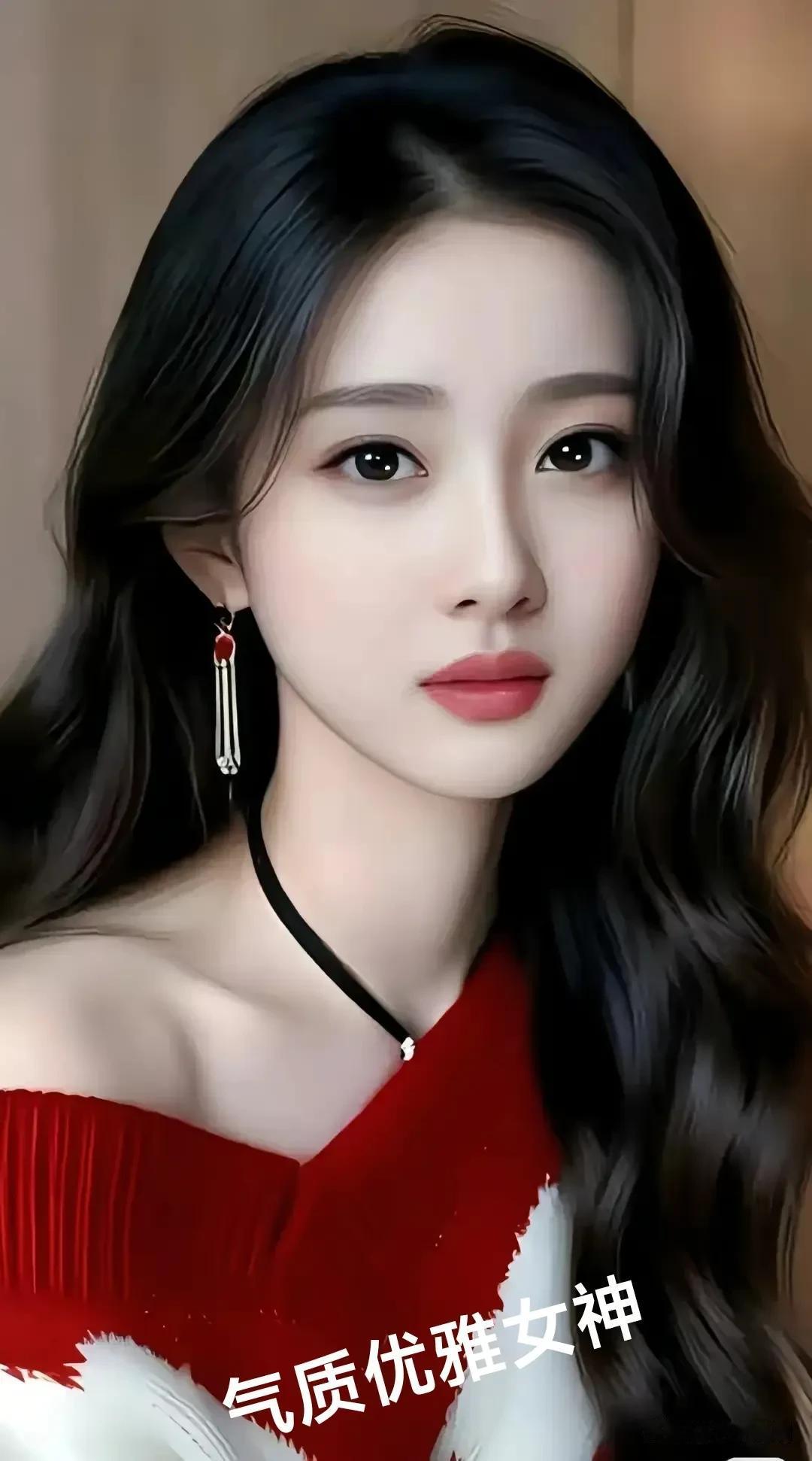 温柔可爱的女生你喜欢吗?
她是优雅的化身，一袭红装衬得肤若凝脂，长发微卷如墨瀑轻