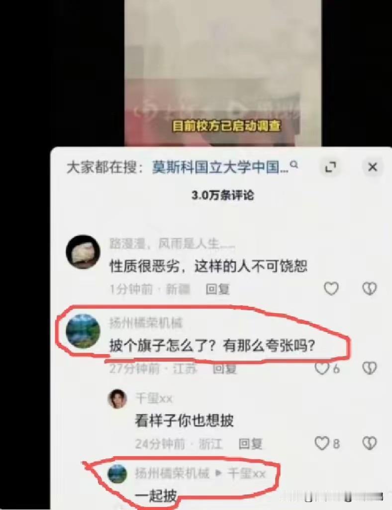 “披个旗子怎么啦”，这么无脑的评论，我不相信他能管得好企业。

以“企业名”做“