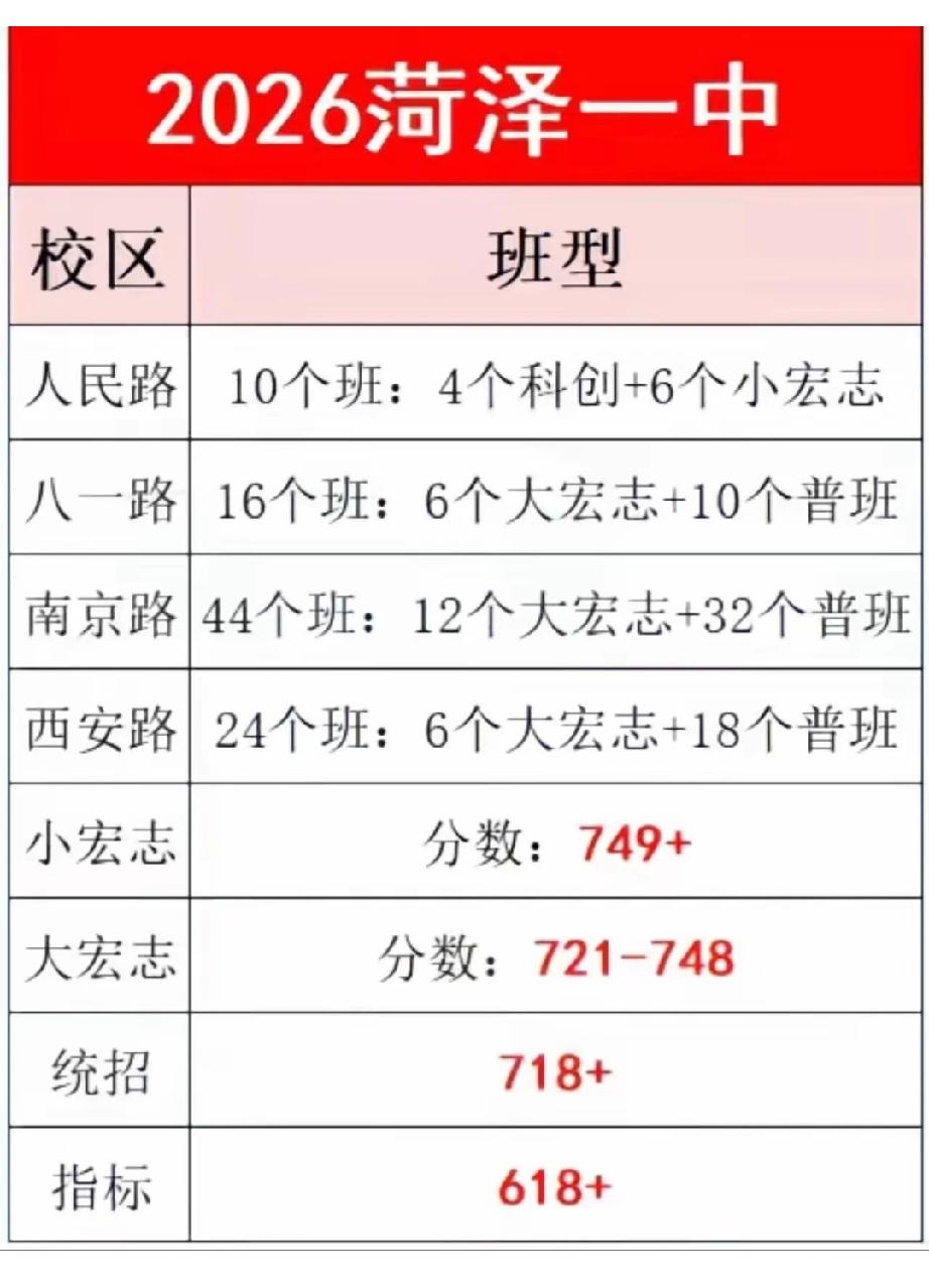 2026菏泽一中班型