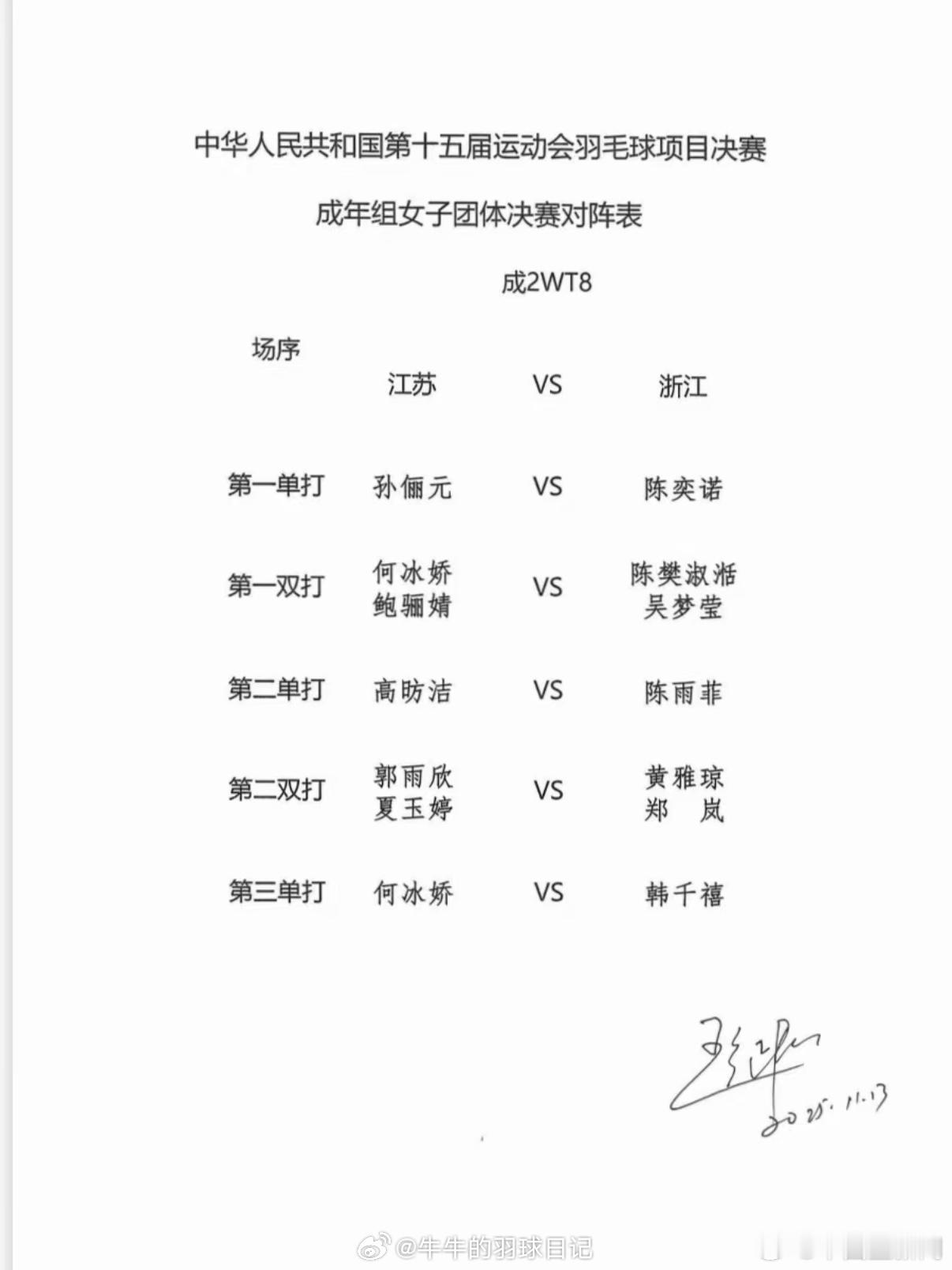 女团成年 决赛 江苏队 VS 浙江队 女单 孙俪元 VS 陈奕诺 女双 何冰娇 