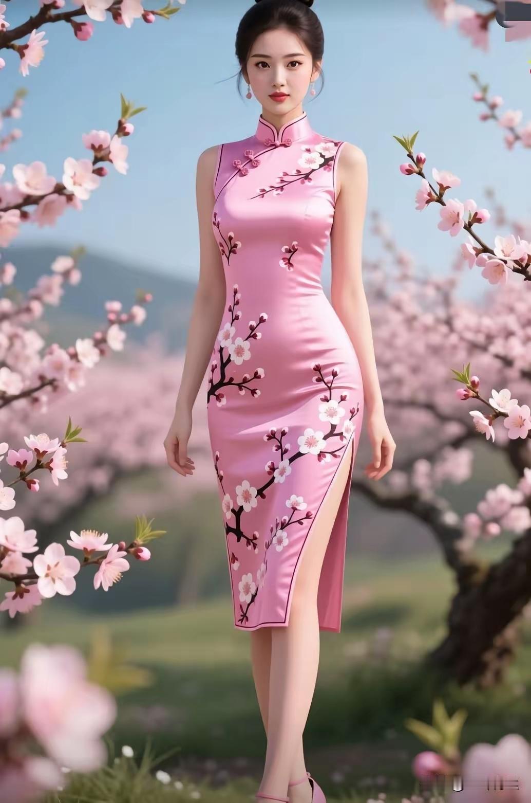粉嫩春日，樱花树下，旗袍美人，惊艳绽放。