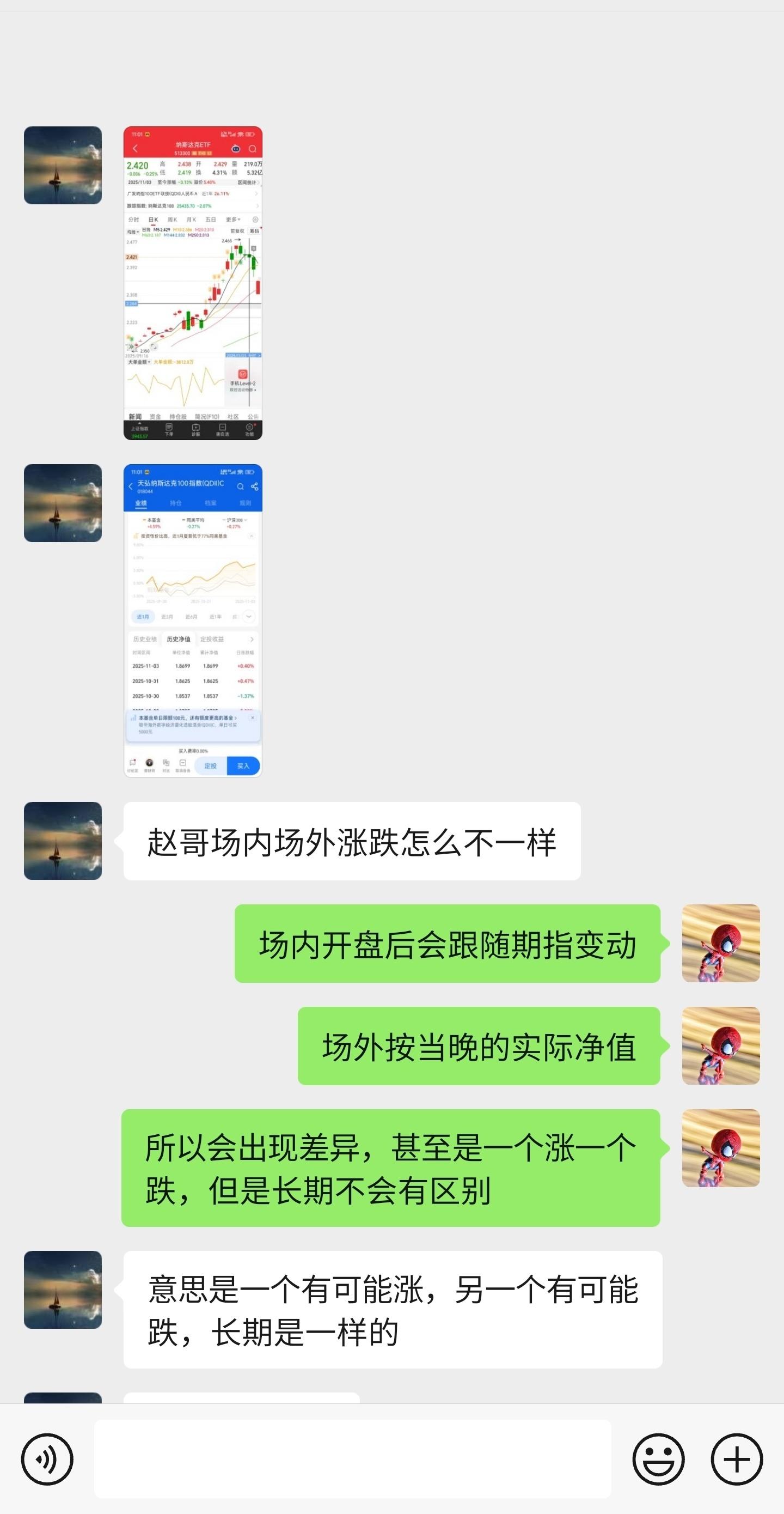 场内是情绪定价。 场外是净值定价。只要当天没收盘，实时波动都不作数。只要当月没结
