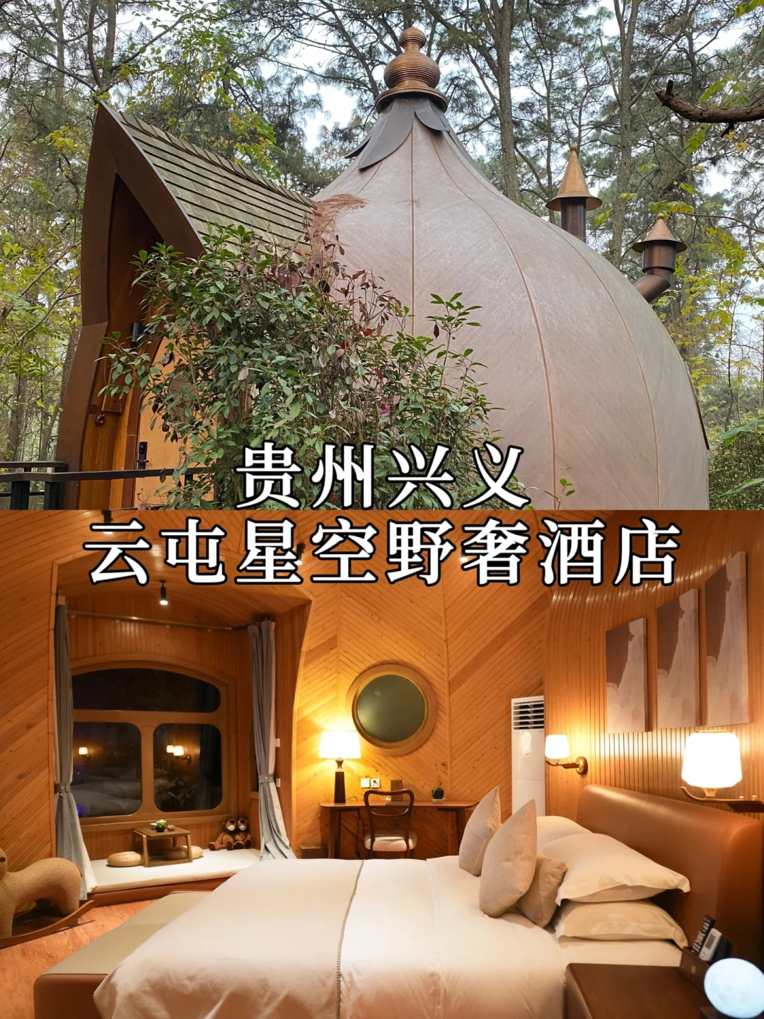 入住兴义云屯星空野奢酒店，三只松鼠树屋，外形为坚果形状，房间布局新颖，温馨舒适，...
