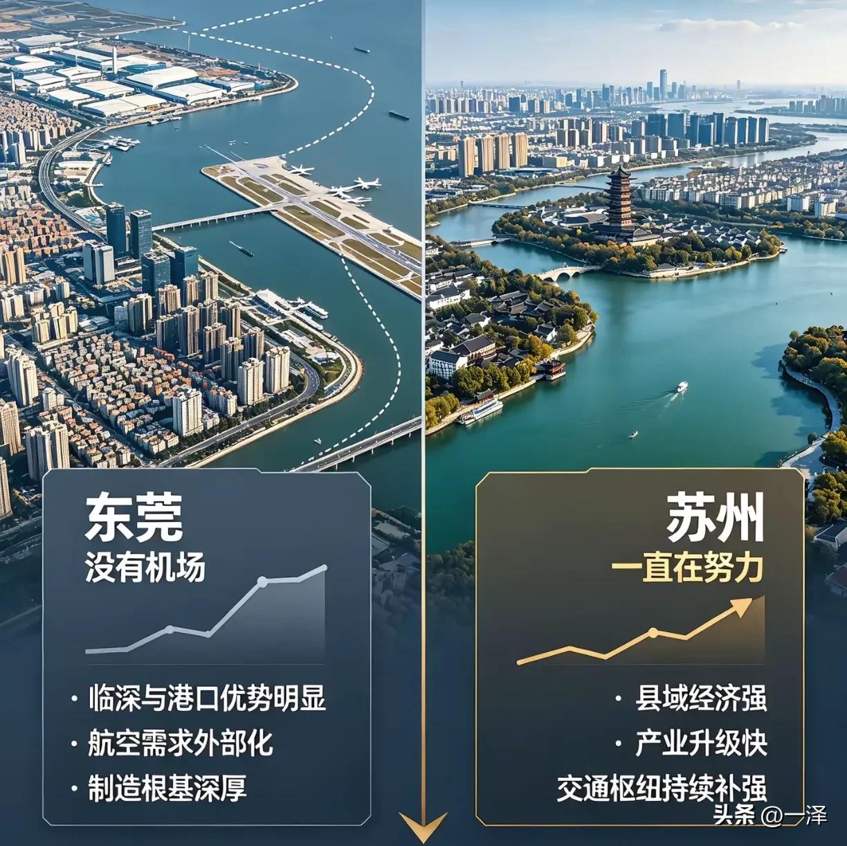 两座实力强劲的城市，东莞和苏州都没有机场。但是，苏州还在拼命争取，而东莞选择了躺