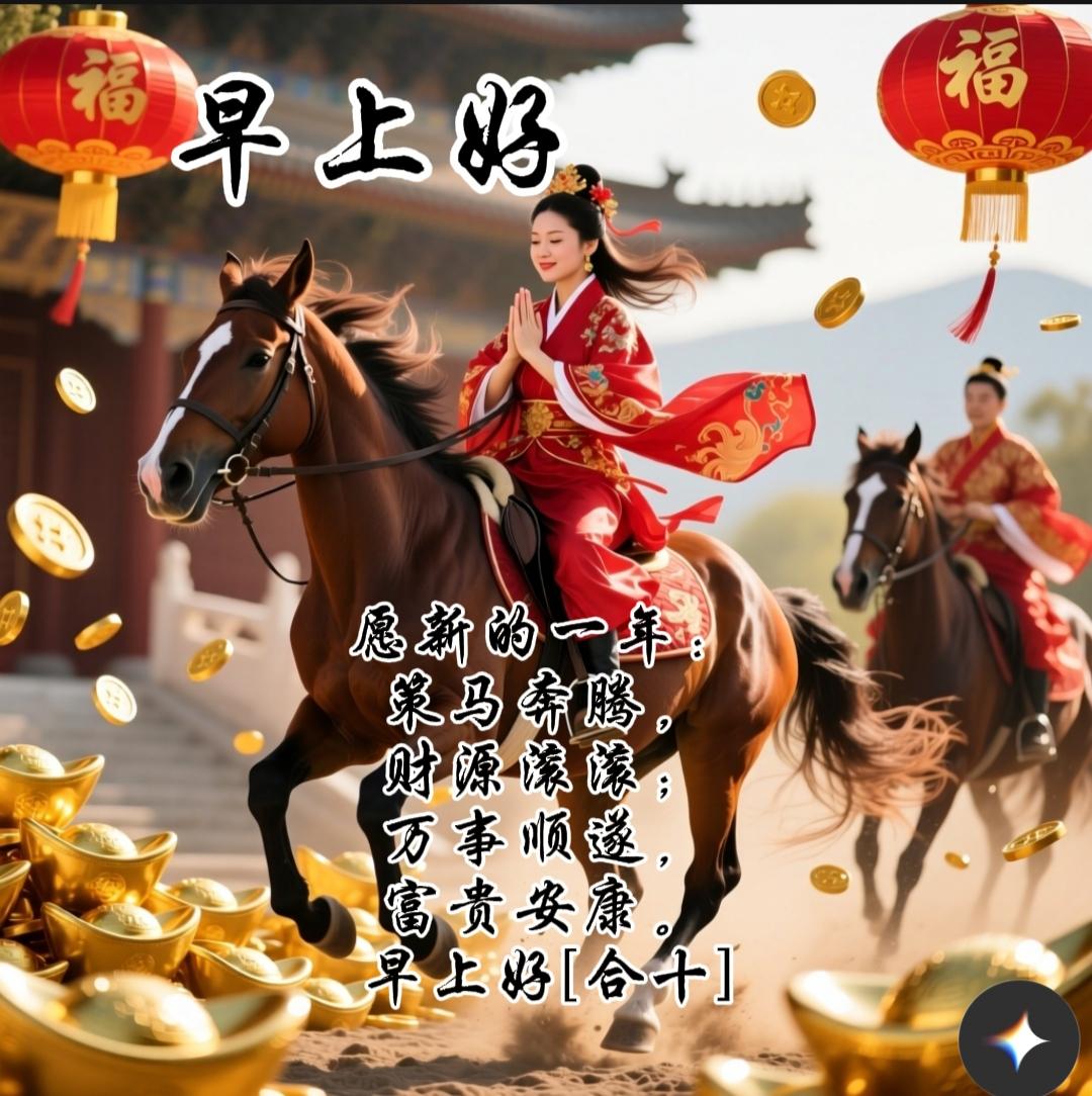 马年新春，你有什么祝福送给大家愿新的一年：策马奔腾，财源滚滚；万事顺遂，富贵安康