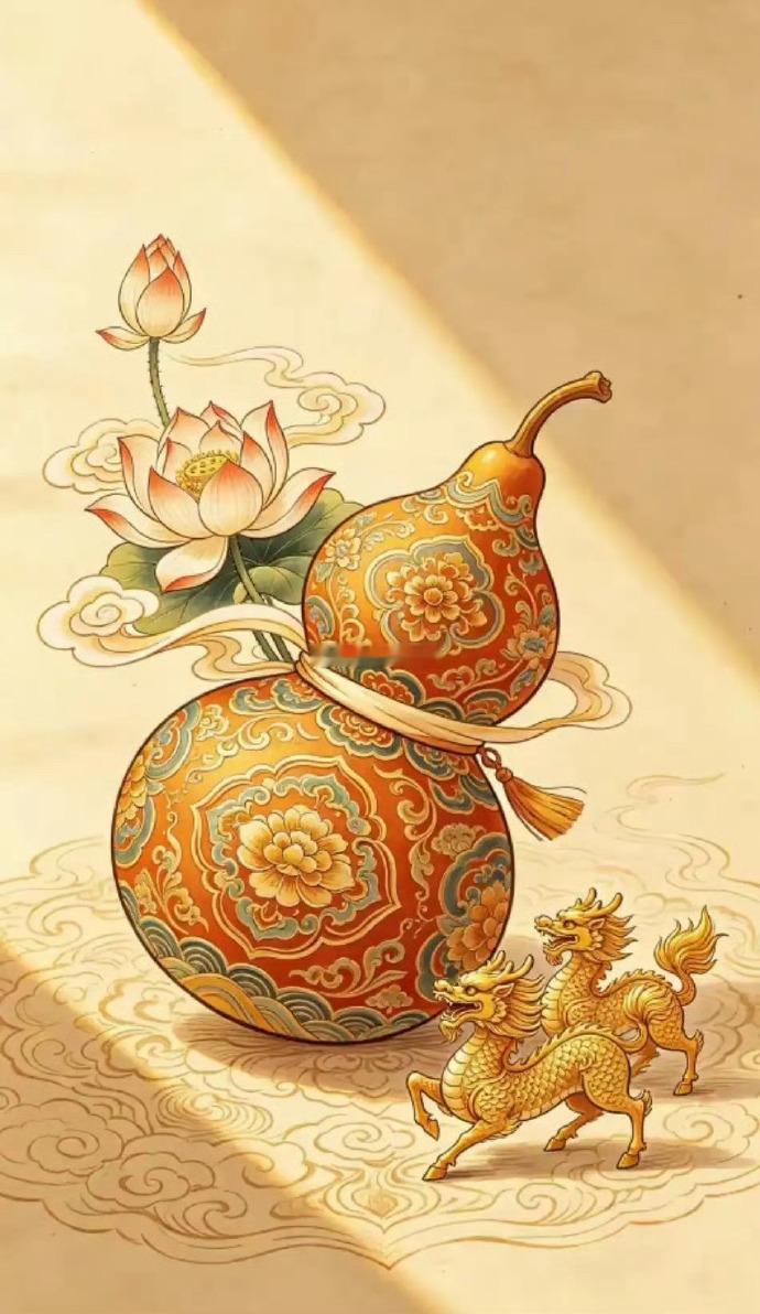 葫芦收万般烦扰，麒麟携祥瑞而至，留下心愿，盼福禄顺遂。 