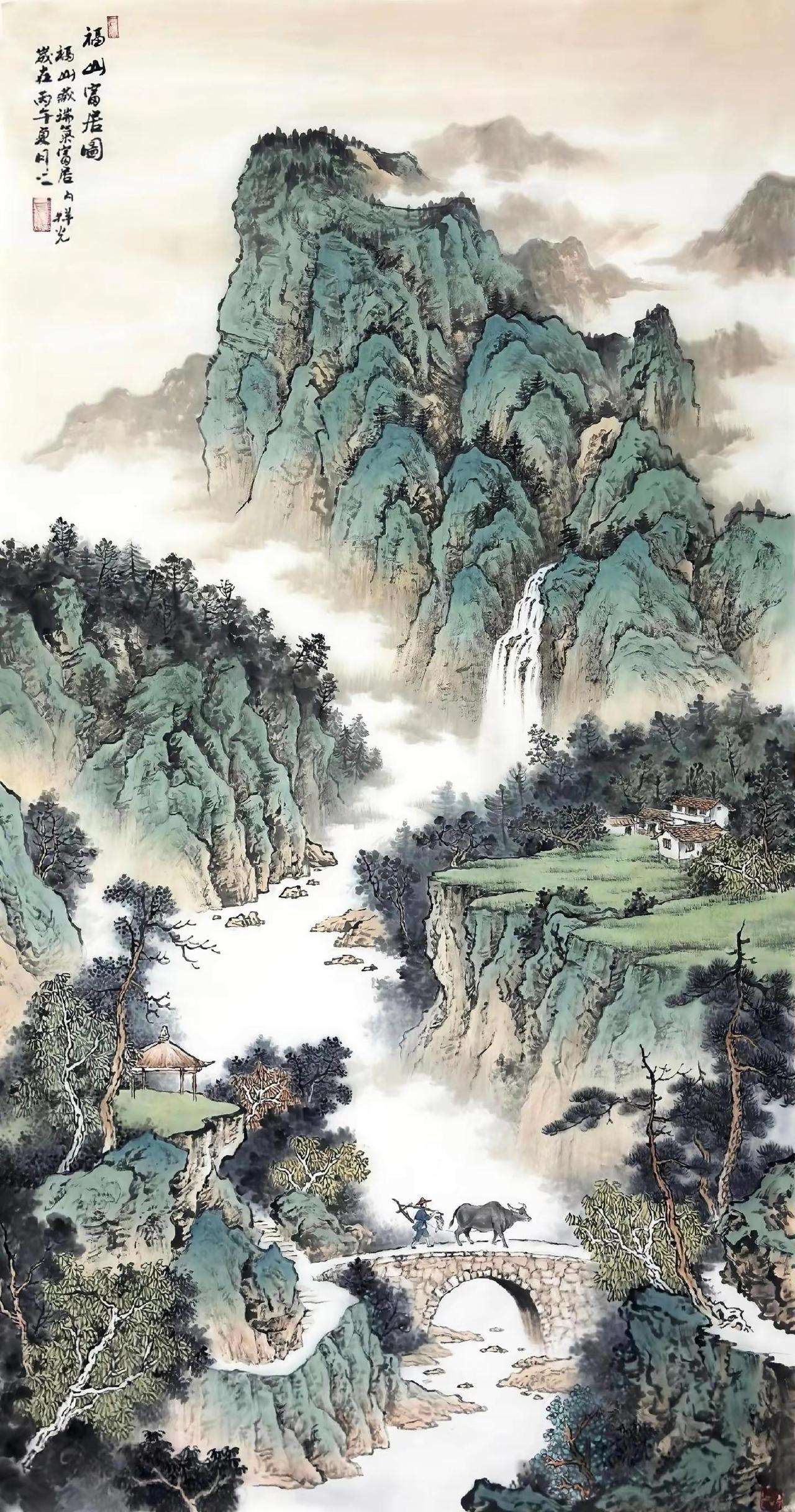 青山牧归图。手绘山水山水写意 山水画挂画 意境山水画 山水清音图