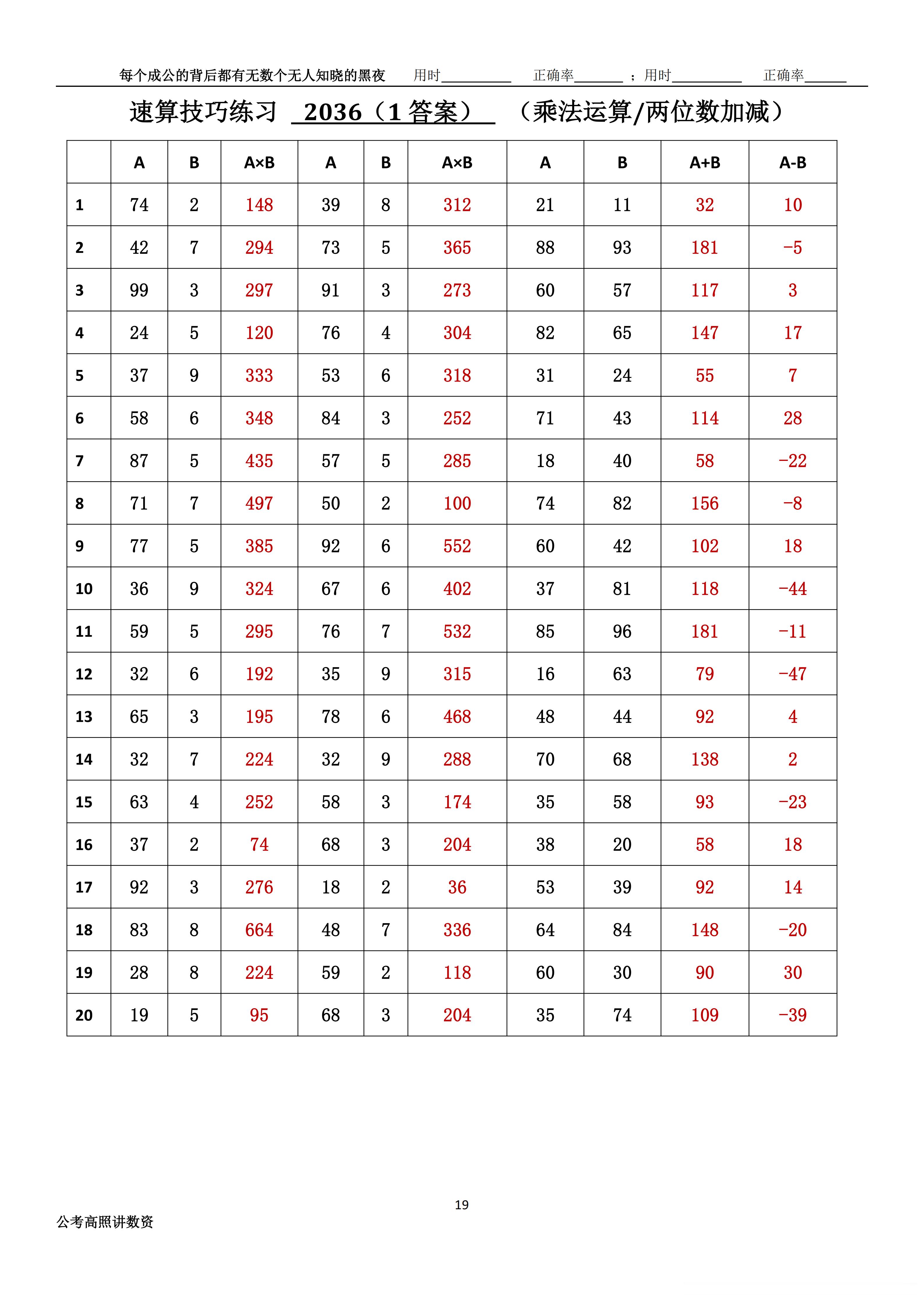 跟着高照练速算决战公考  速算练习2036相信自己，努力学习。速算链接汇总：网页