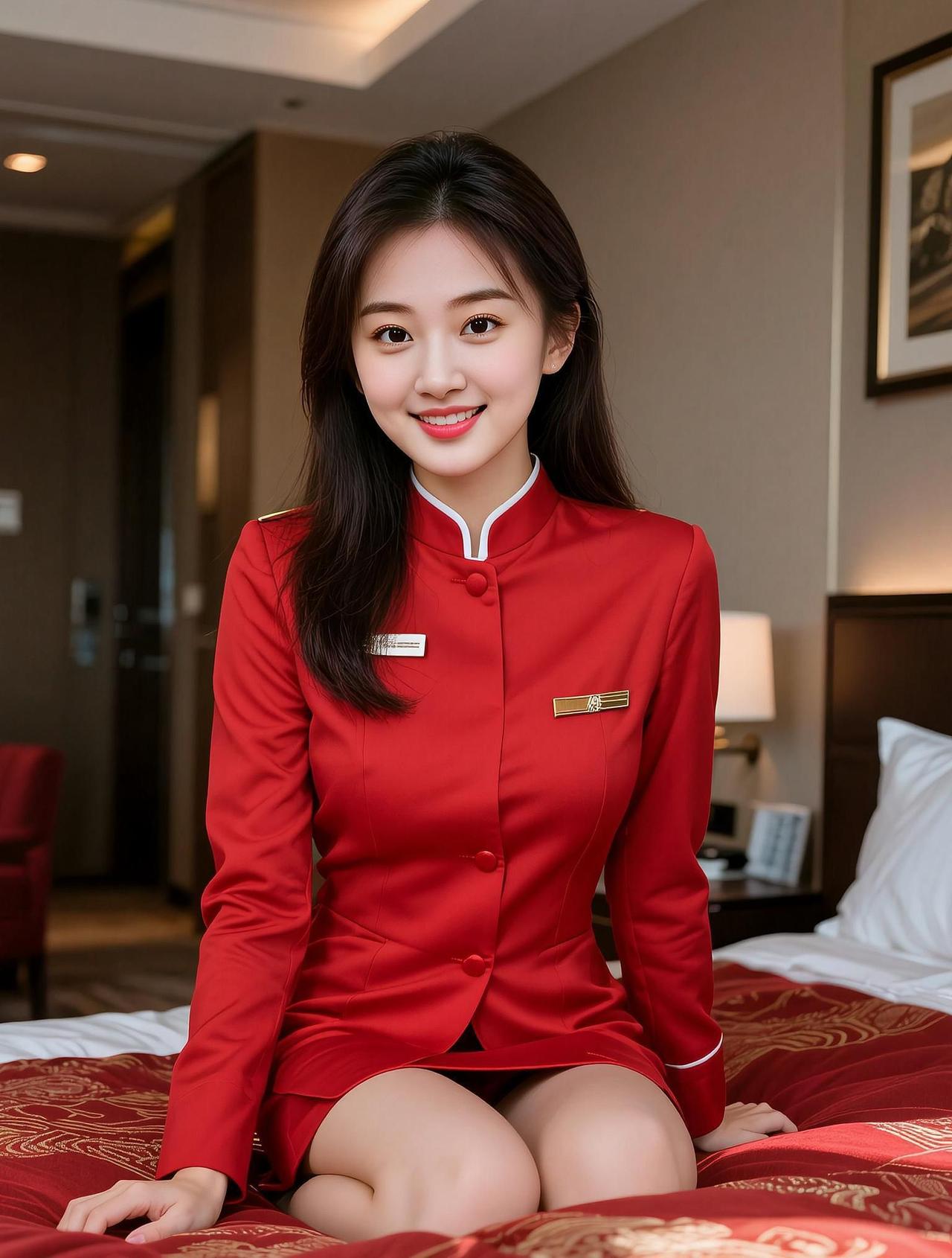 红装卧床照 抖音ai创作 高颜值美女