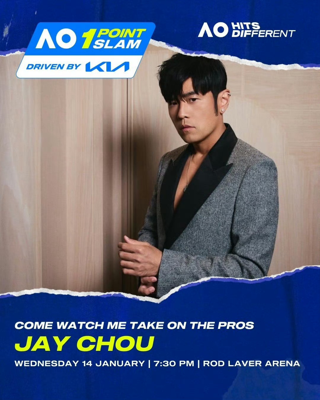 周杰伦要打澳网了杰伦打今年澳网的“一球制胜”，这应该是周董练网球之后第一次在这么