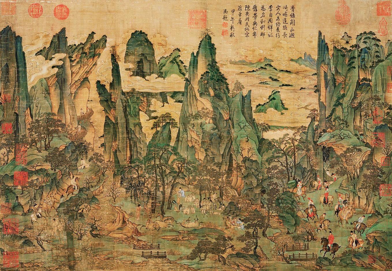 唐代青绿山水绢本画《明皇幸蜀图》 ​​​