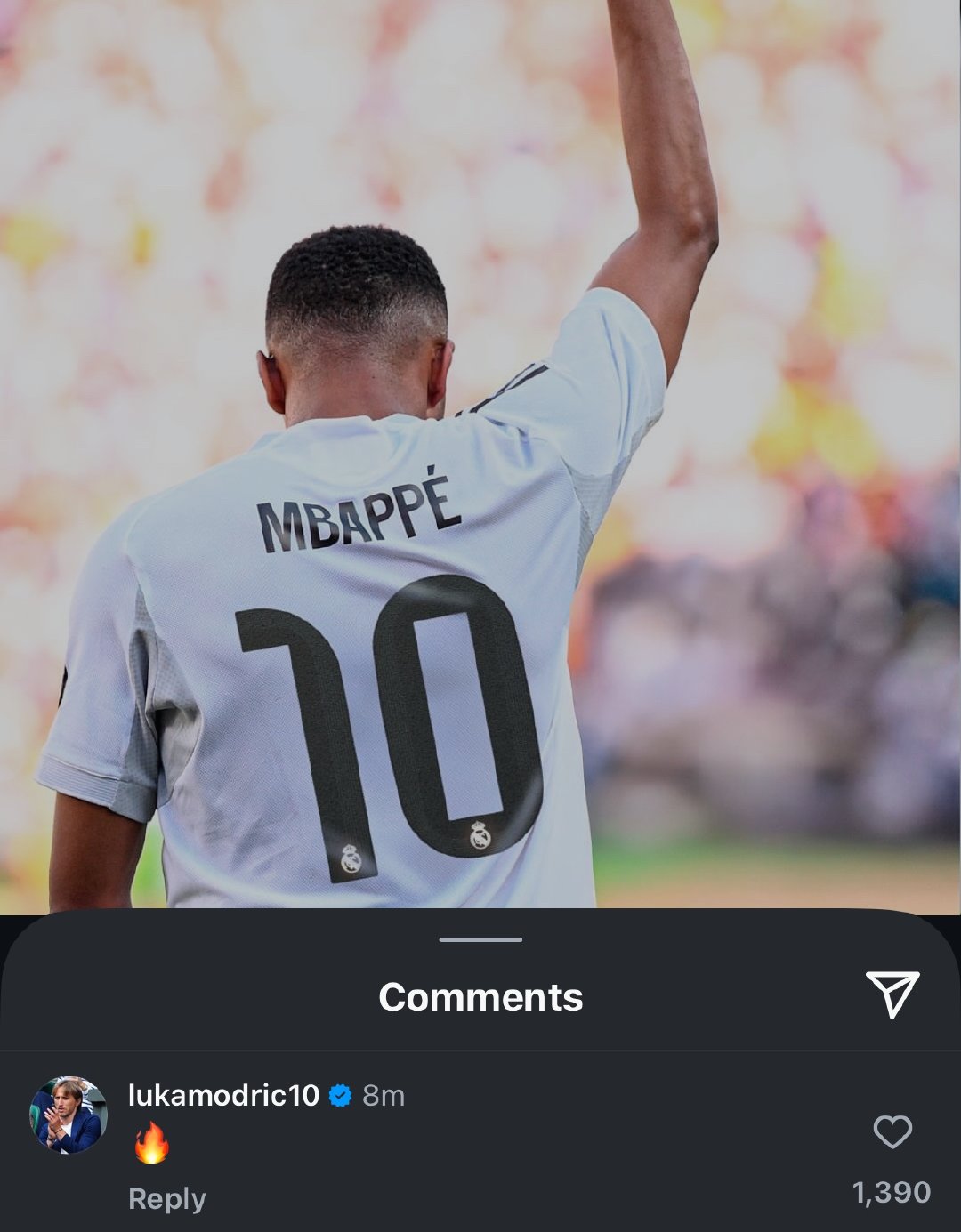 莫德里奇在姆巴佩IG下留言：🔥西甲官方：莫德里奇🤝姆巴佩halamadrid