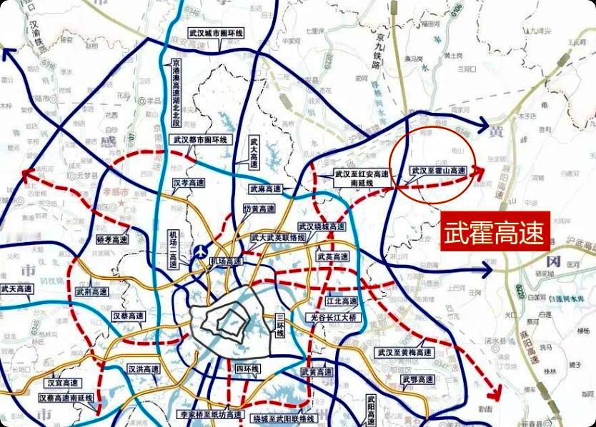 【武汉至霍山高速公路武汉段新建工程】正在开展前期工作。全长约50千米，总投资约1