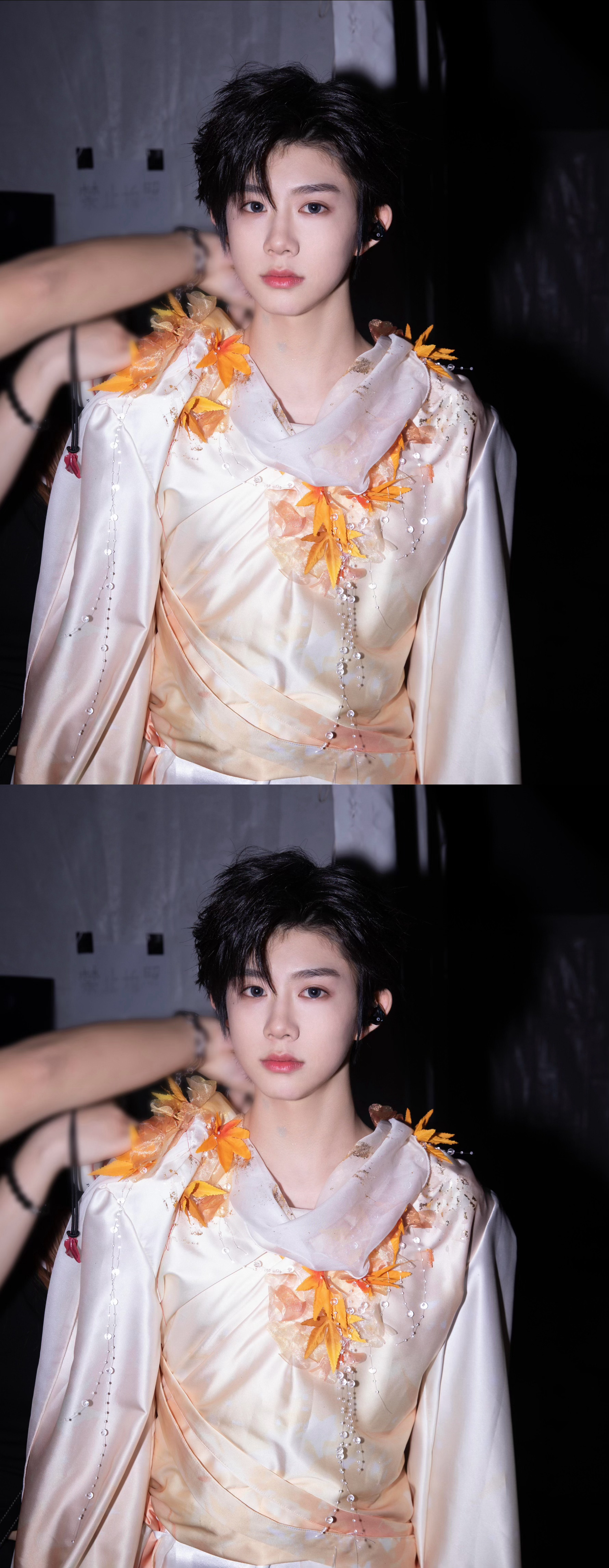 陈奕恒新音后台照陈奕恒新音后台闪光灯拍照两宫格，美貌在发光，期待陈奕恒荣耀之战舞