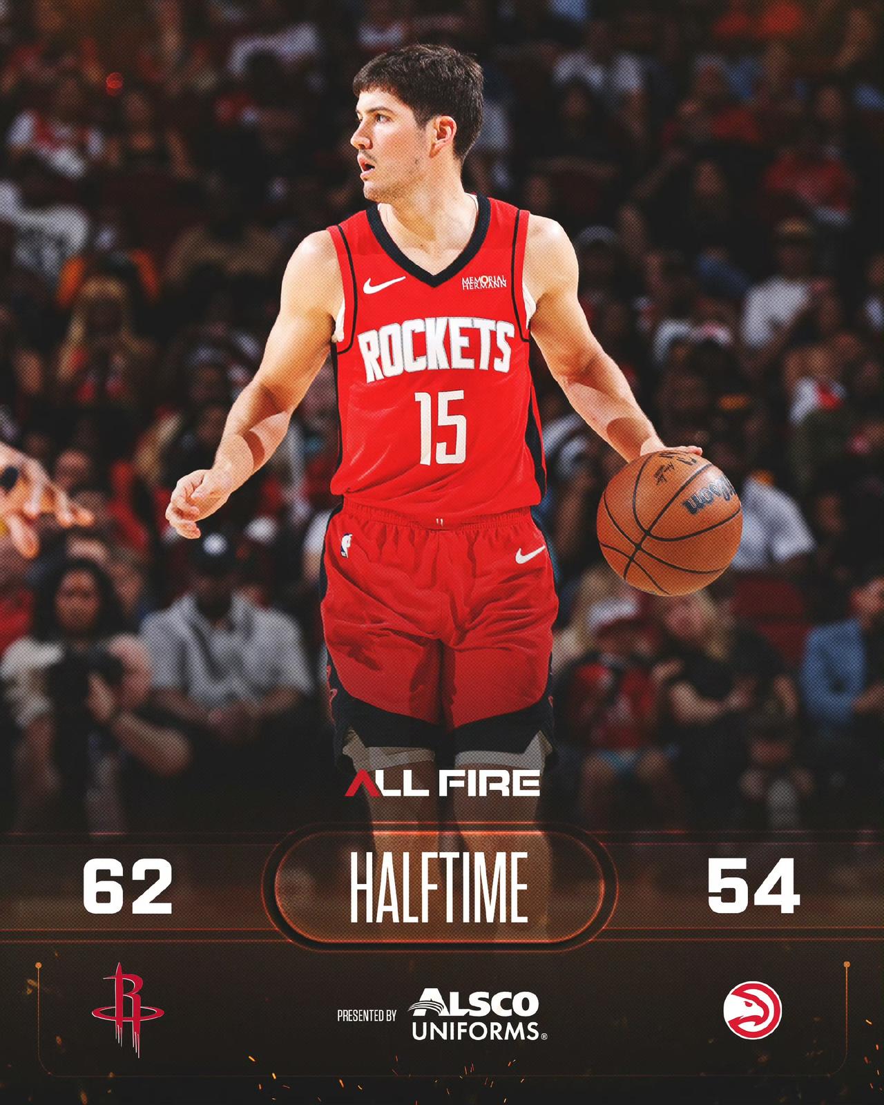 火箭半场62:54老鹰。
火箭不能完整延续性领先多达15分又乱了，给了老鹰追分机