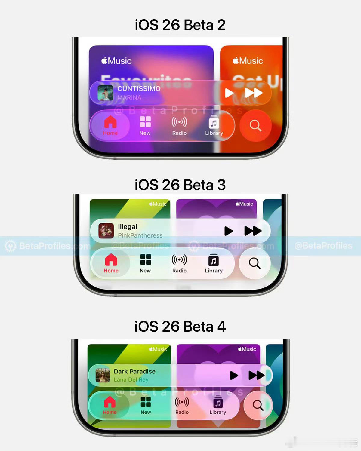iOS 26 Beta4，Apple Music的液态玻璃效果又改回来了，不过相