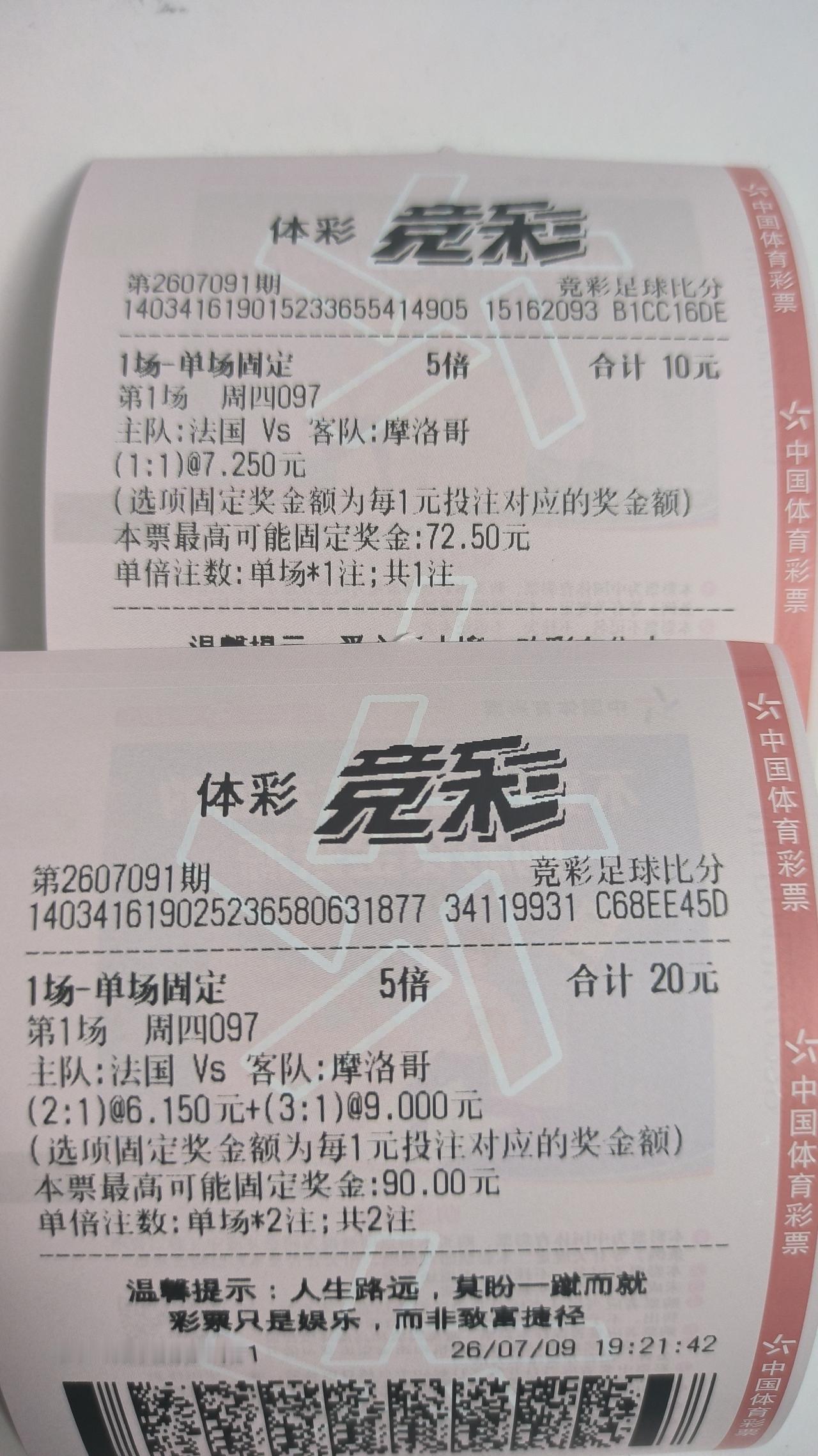 法国摩洛哥30元买好了。
法国1：1、2：1、3：1摩洛哥。
看本届世界杯战绩，