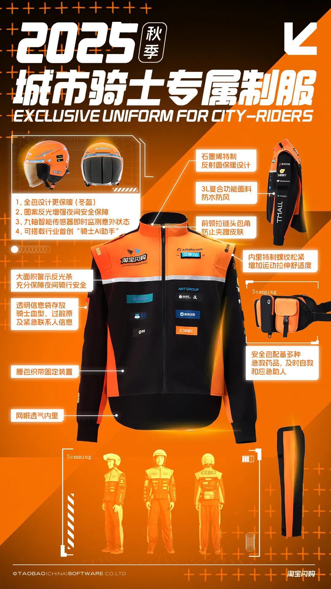 淘宝闪购官宣外卖行业首套制服城市骑士制服细节太暖心这几个月外卖大战的背景下，饿了