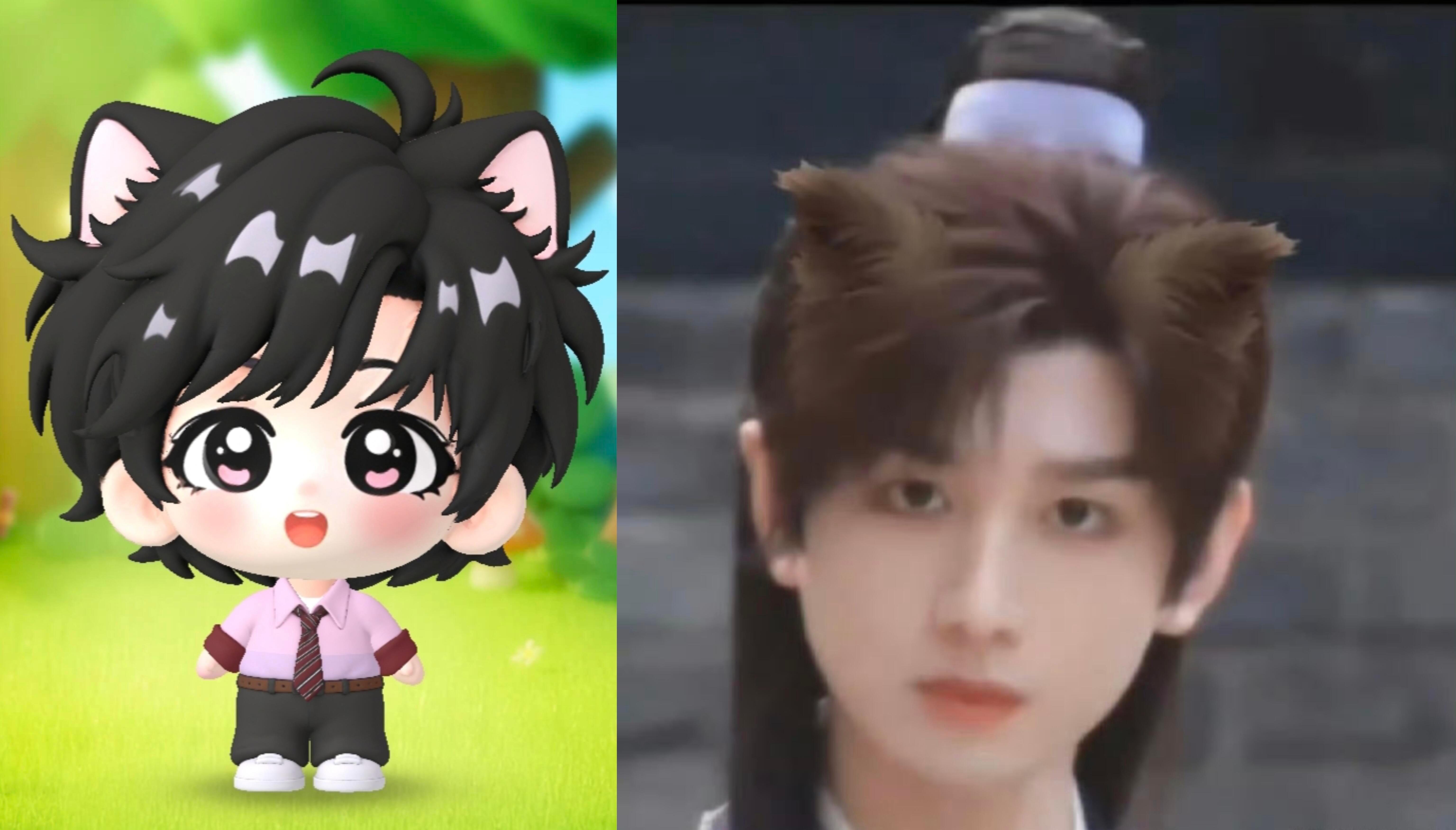 两只小猫，一只Q版一只真人版🐱 ​​​