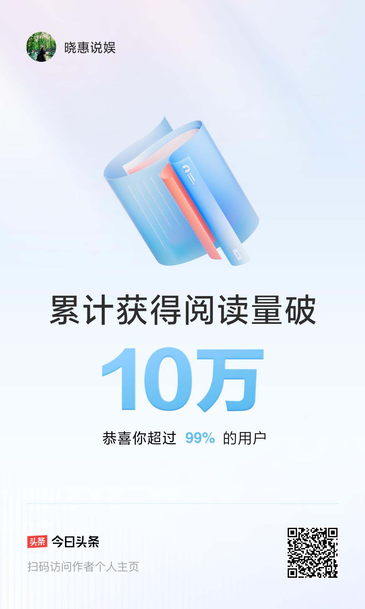 🤝我在头条累计获得阅读量破10万啦！