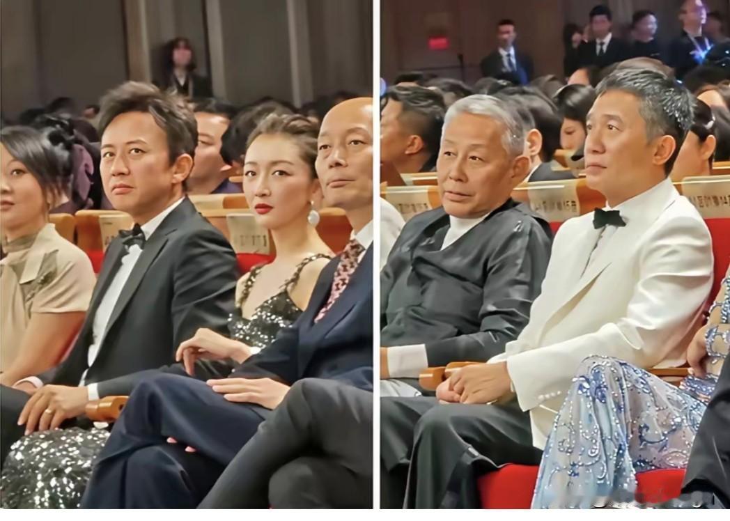 这张照片看着像是华语影坛的“顶配全家福”。

最年轻的影后周冬雨挨着葛优大爷坐，