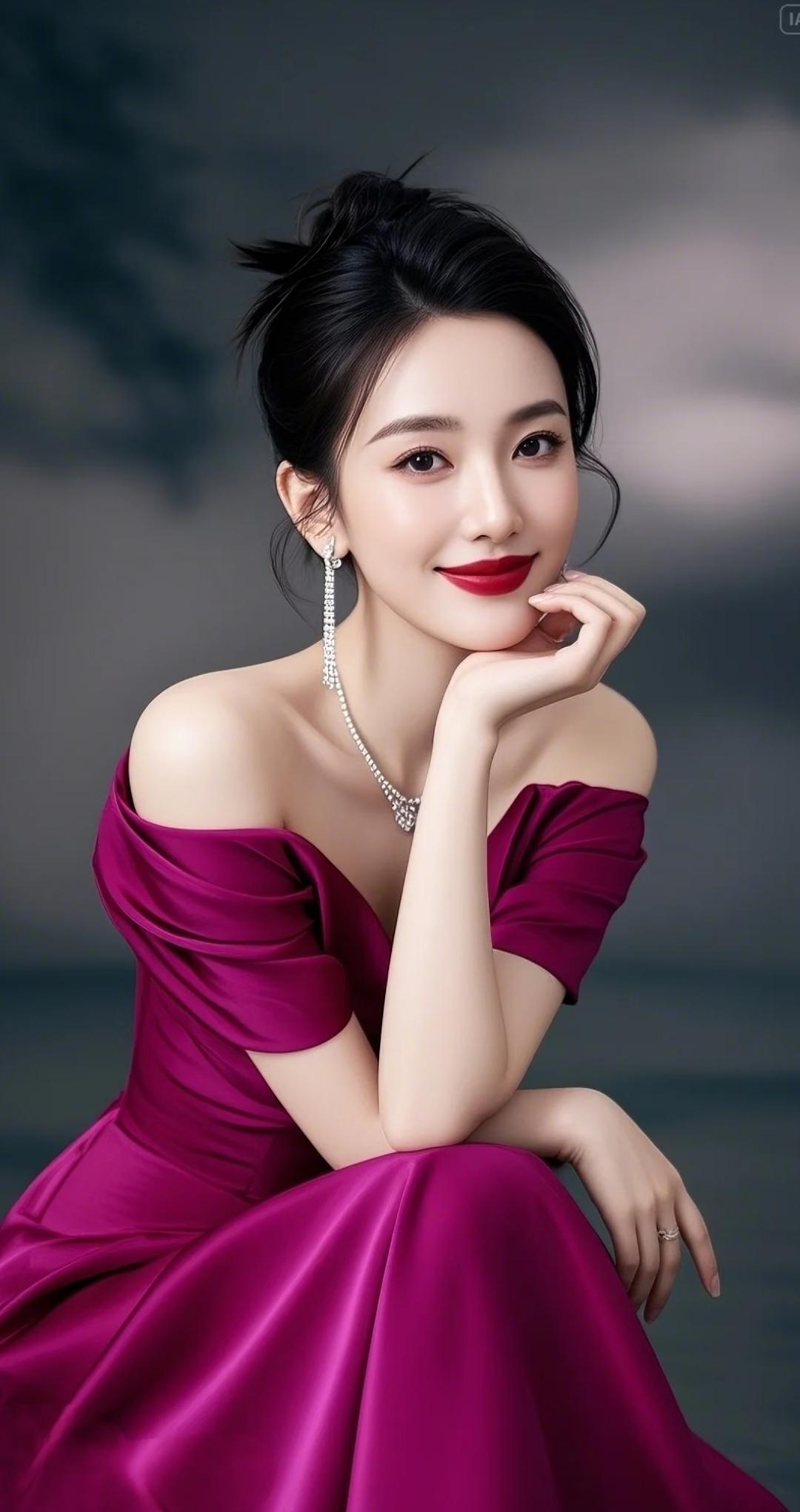 这位美女穿着紫色礼服，优雅迷人。高雅气质美女 美女人像群