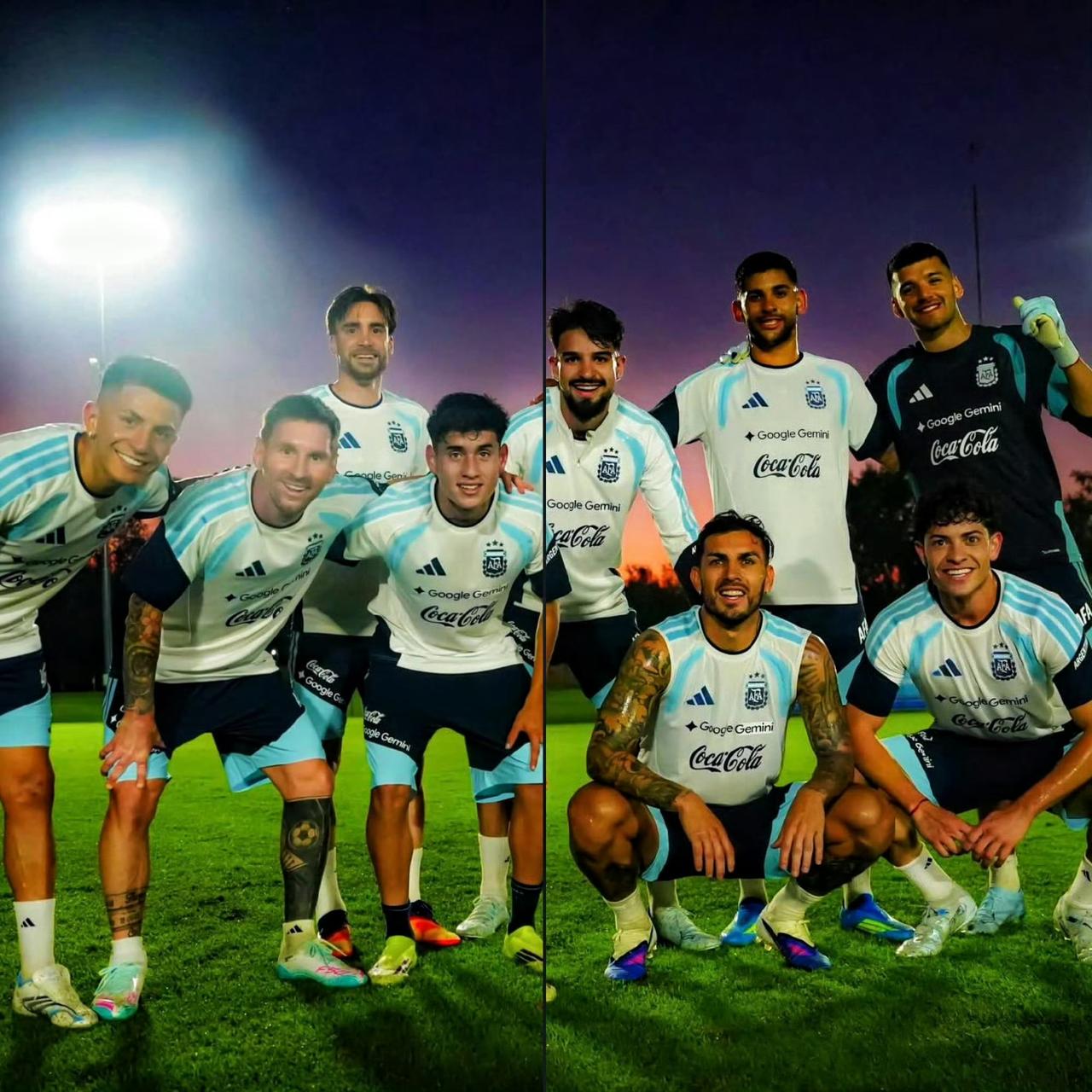 今日训练获胜小队合影！队长梅西！

正在为即将开始的两场友谊赛（与毛里塔尼亚和赞