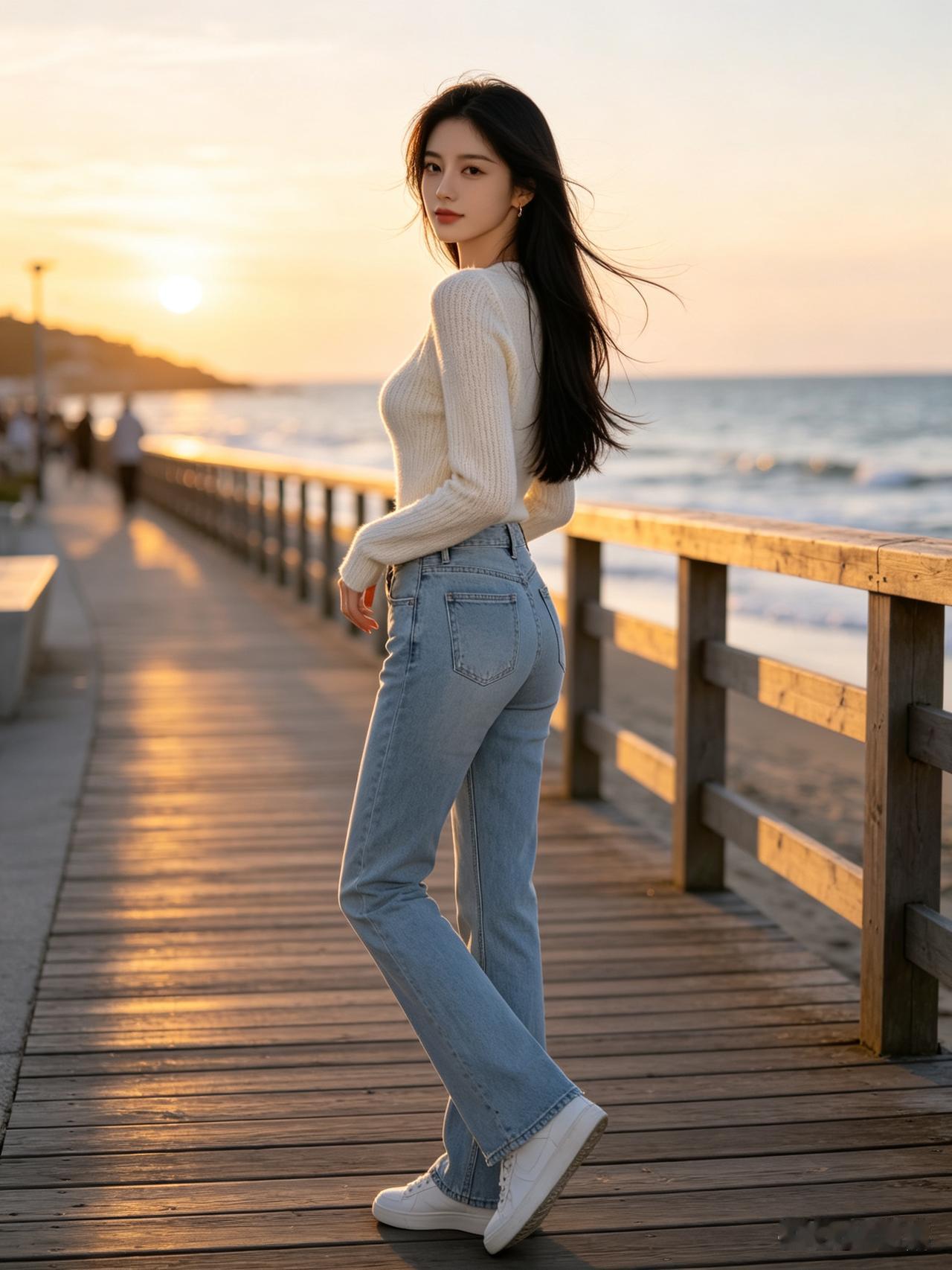诗·观海
落日熔金染海涯，
晚风轻拂白衫纱。
回眸木栈寻归路，
候知音…………？