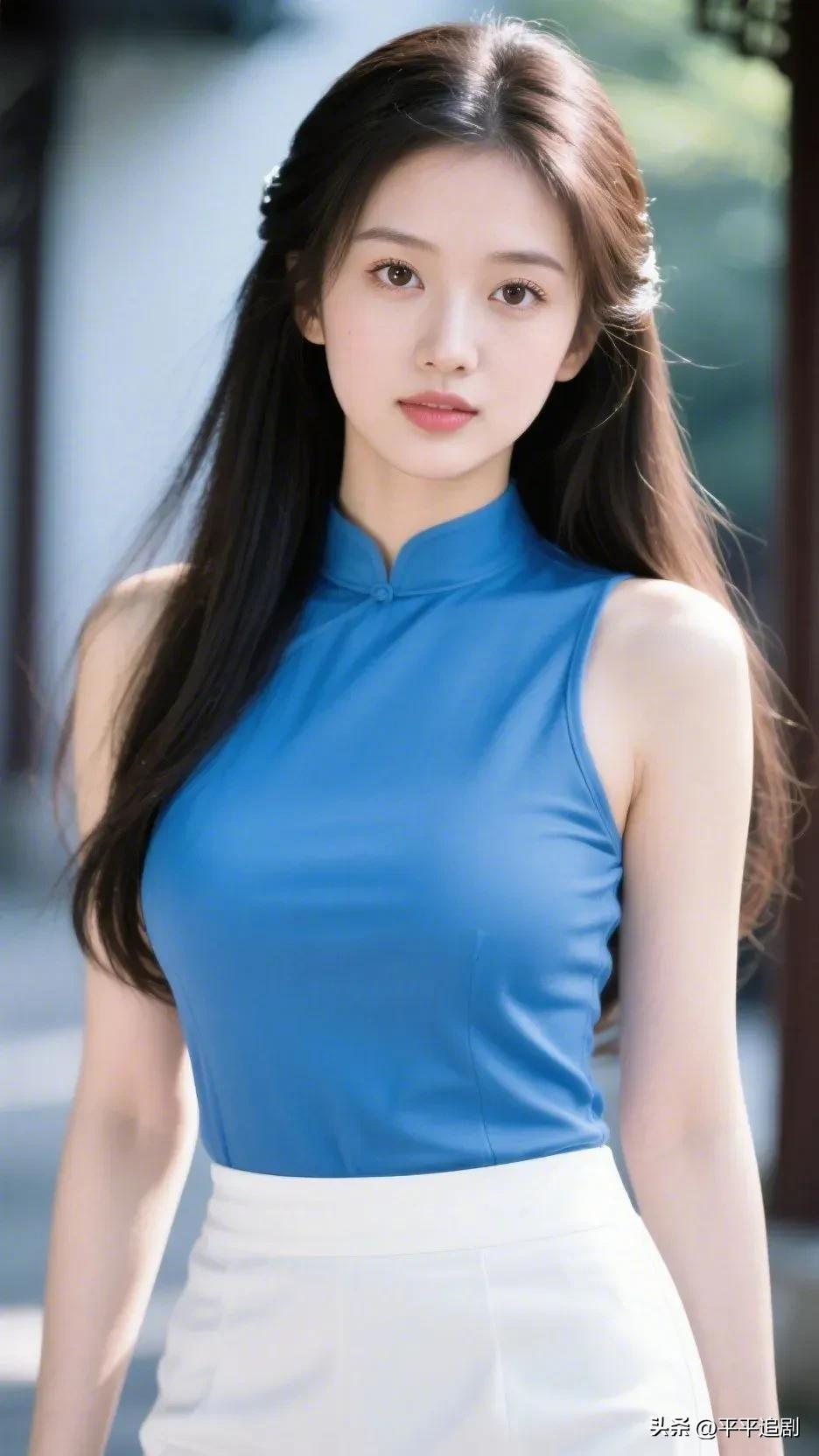 青蓝立领藏古韵，白裙轻曳映清欢，一颦一笑皆是江南的温柔。
中年女气质穿搭 50知