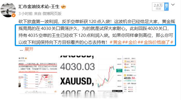 触底4013反弹，持有高位空单最终全部收于4020关口拿下150点离场。经过不断