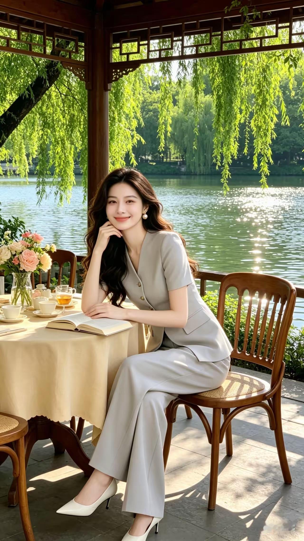 在湖畔的茶馆里，享受宁静的午后时光🍃💕