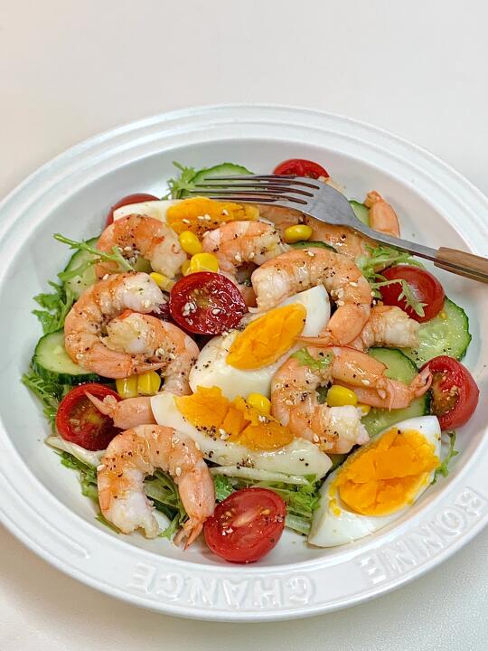 巨掉称又好吃虾仁蔬菜沙拉❗️附零失误油醋汁