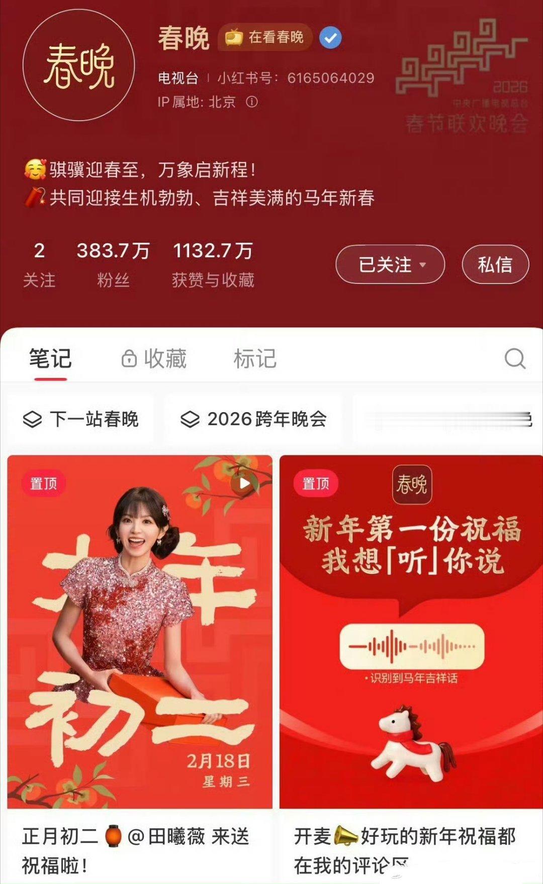 春晚小红薯官方置顶了田曦薇，是真的大出圈 