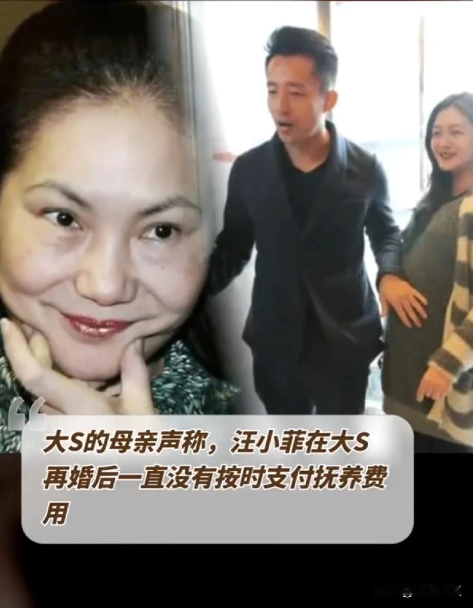 #我来唠家常#大S的母亲声称，汪小菲在大S再婚后一直没有按时支付抚养费用，并向大