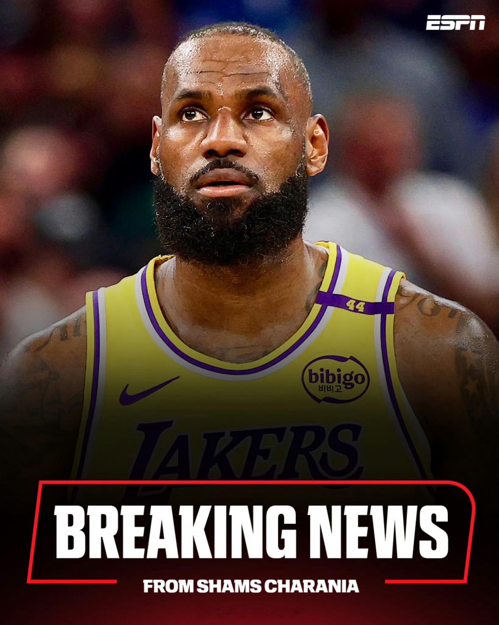 Shams：湖人主场迎战爵士，詹姆斯确认复出。詹姆斯此前遭遇了右侧坐骨神经痛，缺