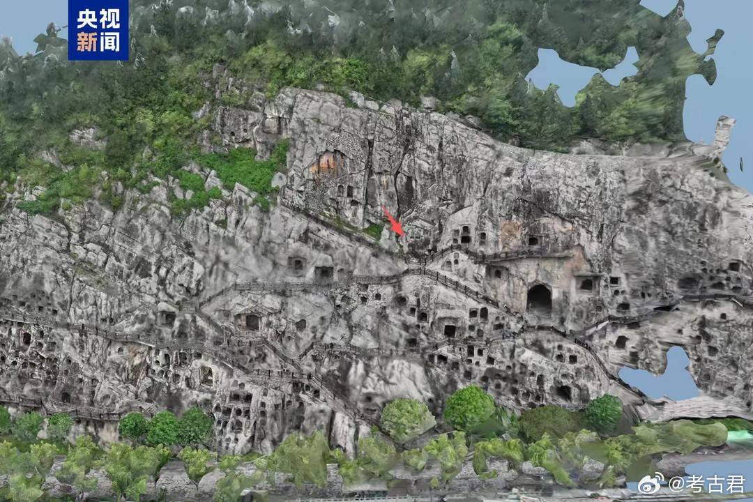 考古新发现龙门石窟唐代石刻 在龙门石窟西山南部的崖壁上，距离地面约30米高处，工