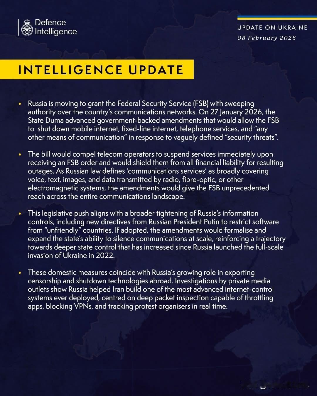 《英国国防情报部门发布乌克兰局势最新情况》—2026年2月日

俄罗斯正着手赋予