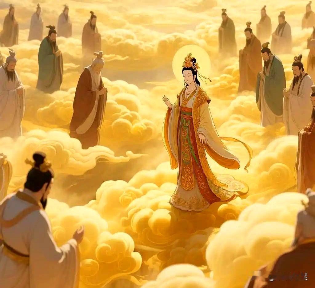 南天门风忽止时，托塔天王的宝塔先收光，哪吒的火尖枪也灭了三分。
黎山老母行至门前