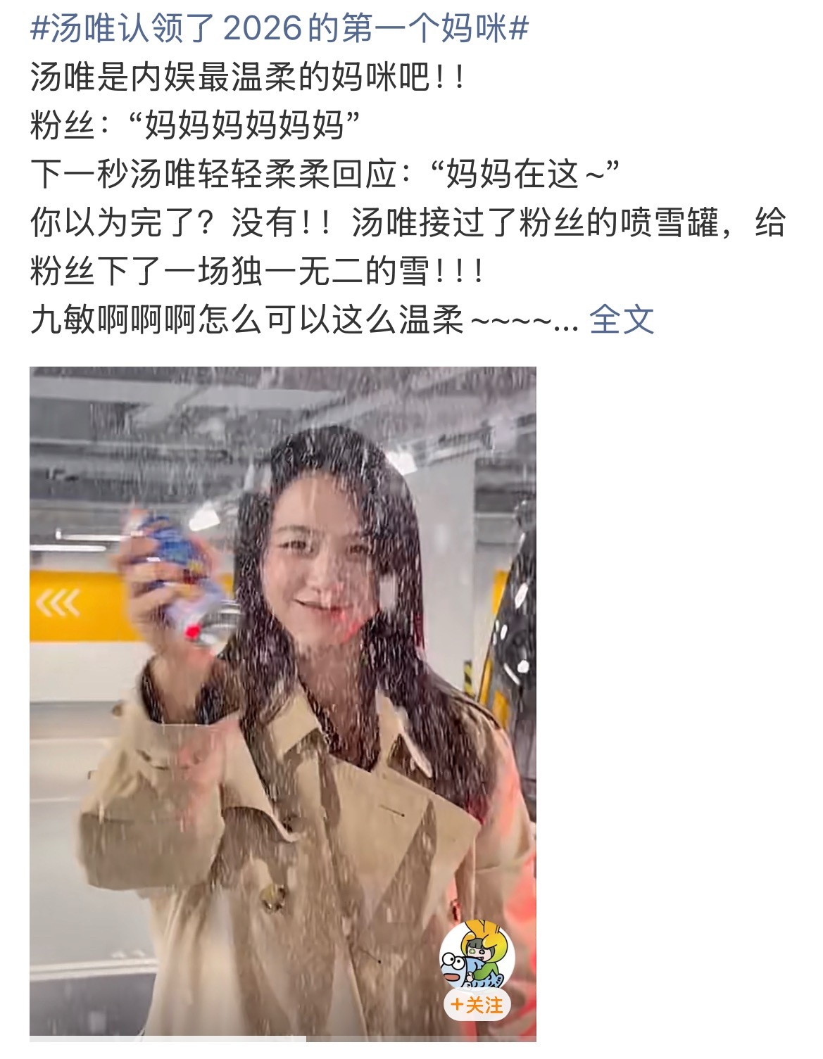 汤唯认领了2026的第一个妈咪刚下车那会粉丝“妈妈妈妈妈妈”感觉像是小鸭子找妈妈