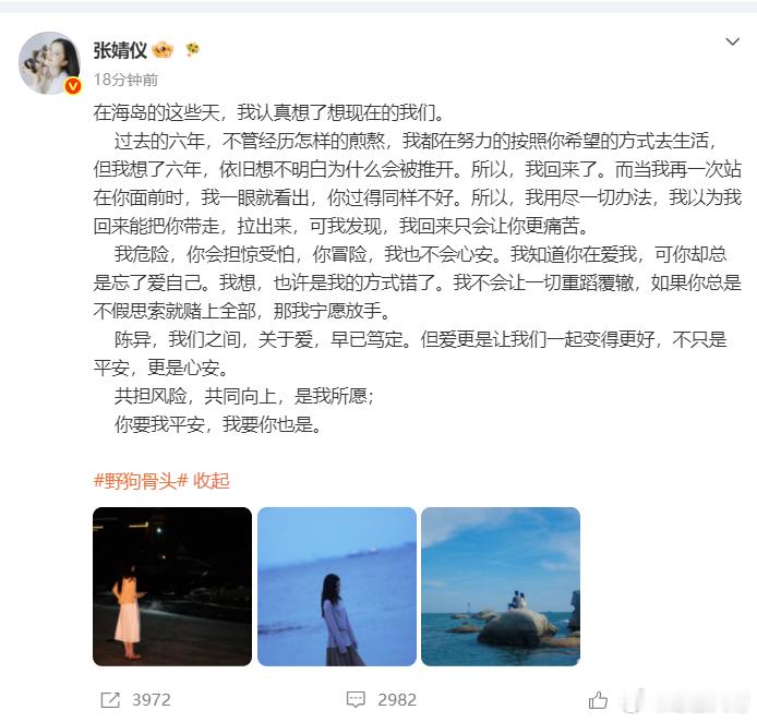 张婧仪不会让一切重蹈覆辙 野狗骨头张婧仪这段文字真的太戳人了，六年煎熬换来一句我